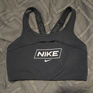 Nike Women's Black Sports Bra with White Logo